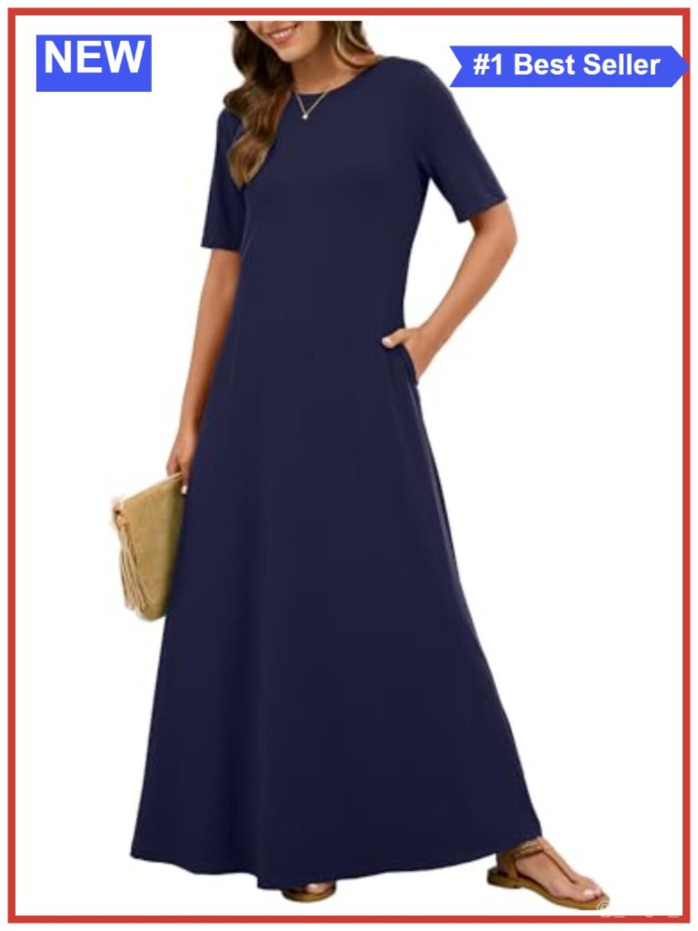 Maxi Dress Womens Short Sleeve Casual Summer T-Shirt Long Sundress with Pockets